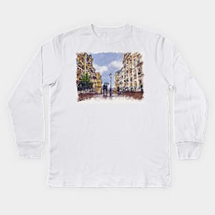 Romantic Couple Under Umbrella in Montmartre Paris Kids Long Sleeve T-Shirt